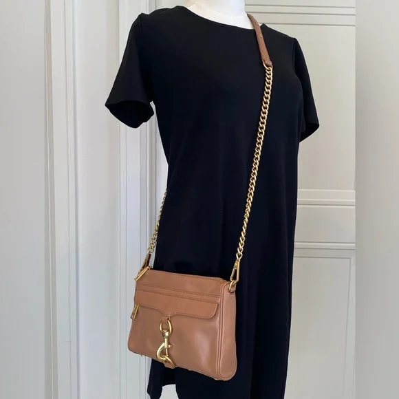 Rebecca Minkoff Mini MAC Desert Tan Leather Crossbody Bag with Gold Chain Strap - Picture 2 of 16